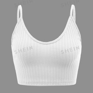 White rib knit crop top tank top